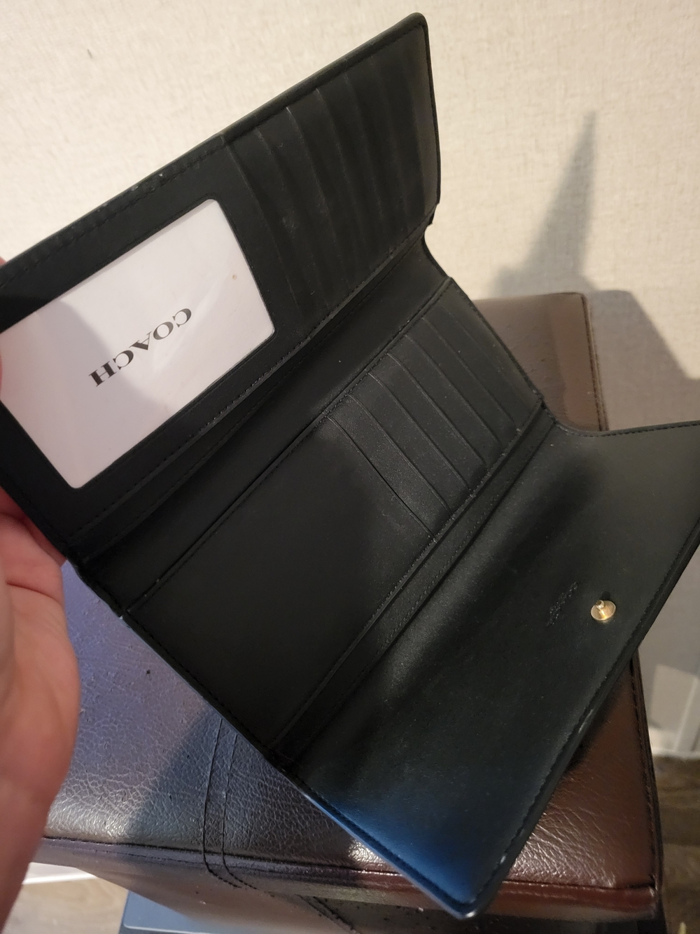 Coach Signature Canvas Black Brown Slim Trifold Snap Wallet - Picture 3 of 3